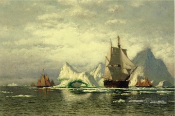  icebergs - Arctic Whaler Homeward Bound parmi les icebergs Bateau paysage marin William Bradford